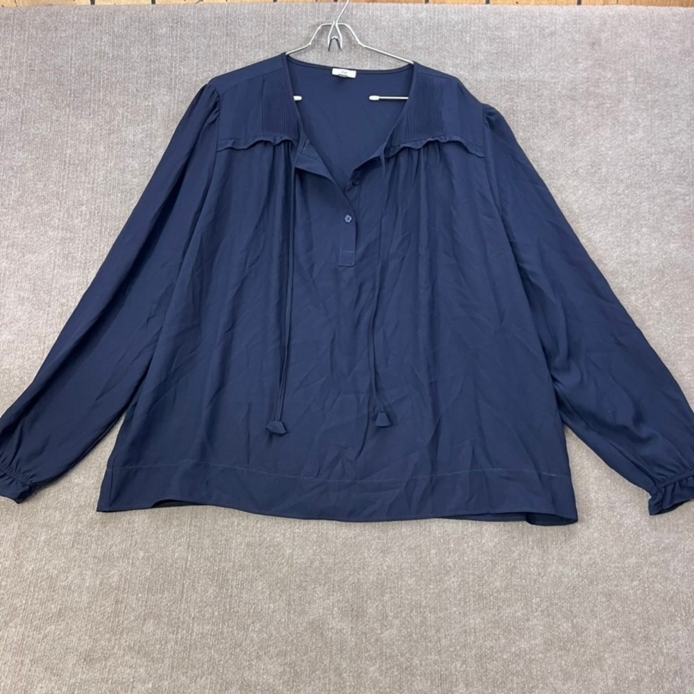 Joie Womens Blouse XXL/EGG Navy Blue Long Sleeve‎ Pleated Top